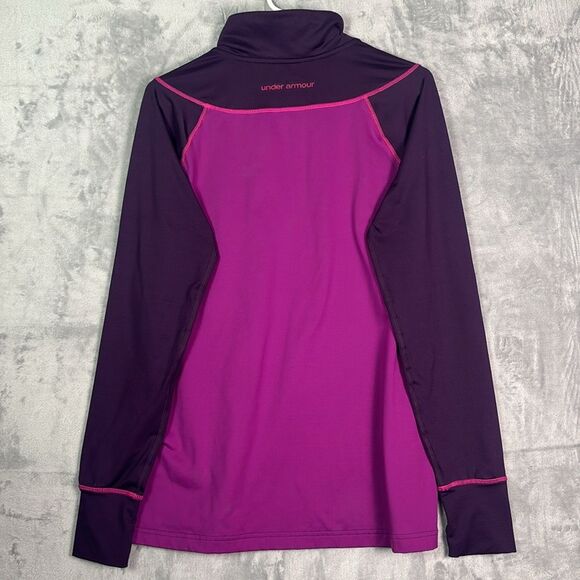 Under Armour Purple Cowl Button Neck Pink Stitch Pullover Thumbholes Size XL - Picture 7 of 8